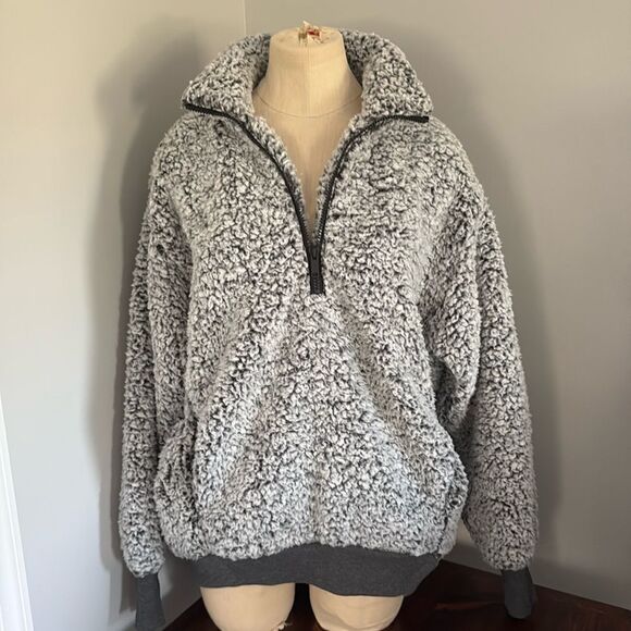 Express One Eleven Oversized Sherpa 1/4 Zip Sweatshirt Size S - Picture 1 of 11